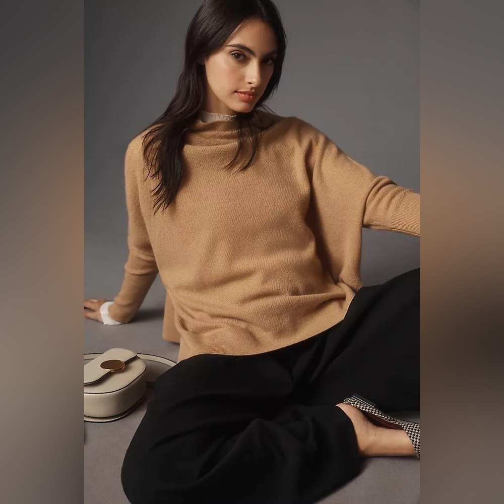 NWT new large Anthropologie Maeve shea oversized boxy cashmere sweater honey tan